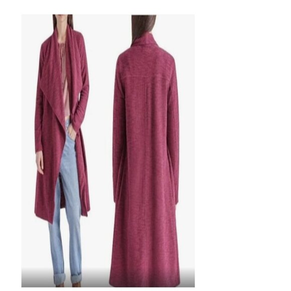 Steve Madden Drape Open Front Cardigan Women’s Pockets Maroon Size X-Large - Picture 1 of 9
